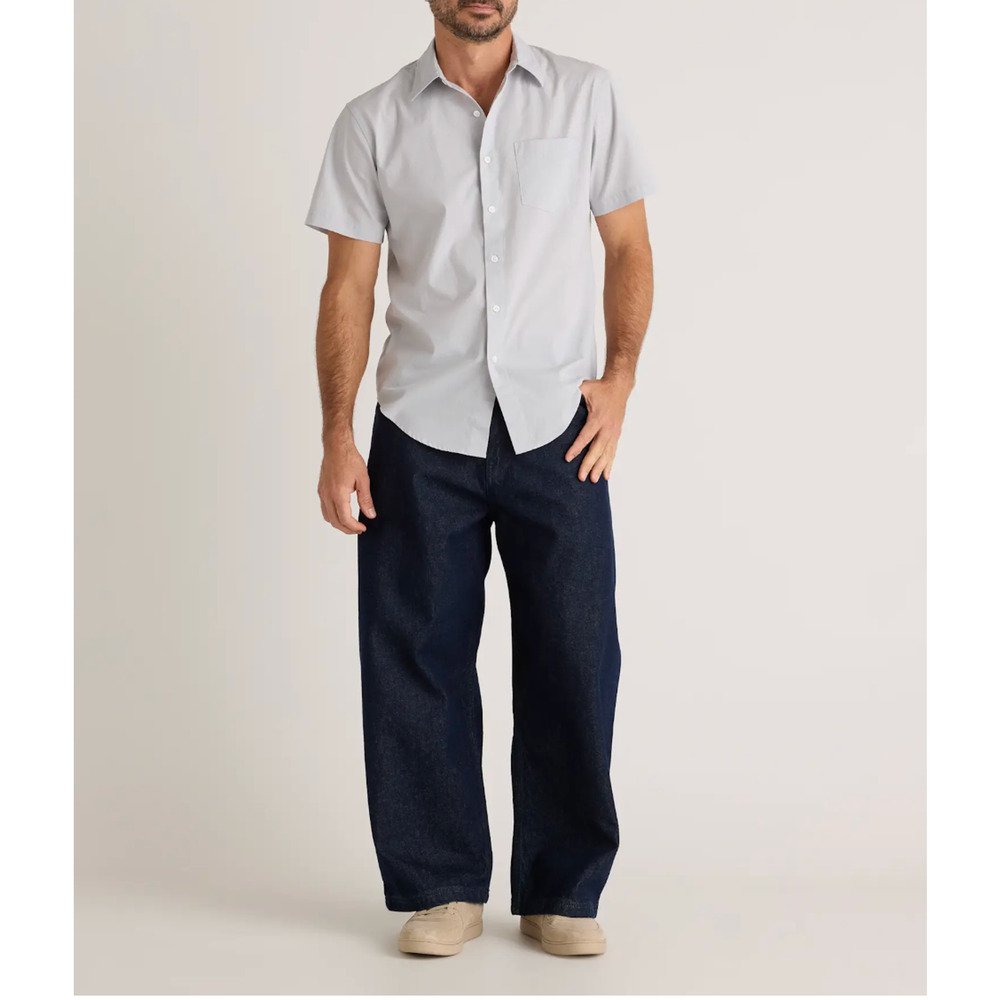 Quince Mens Cotton Stretch Poplin Short Sleeve Shirt Light Grey M